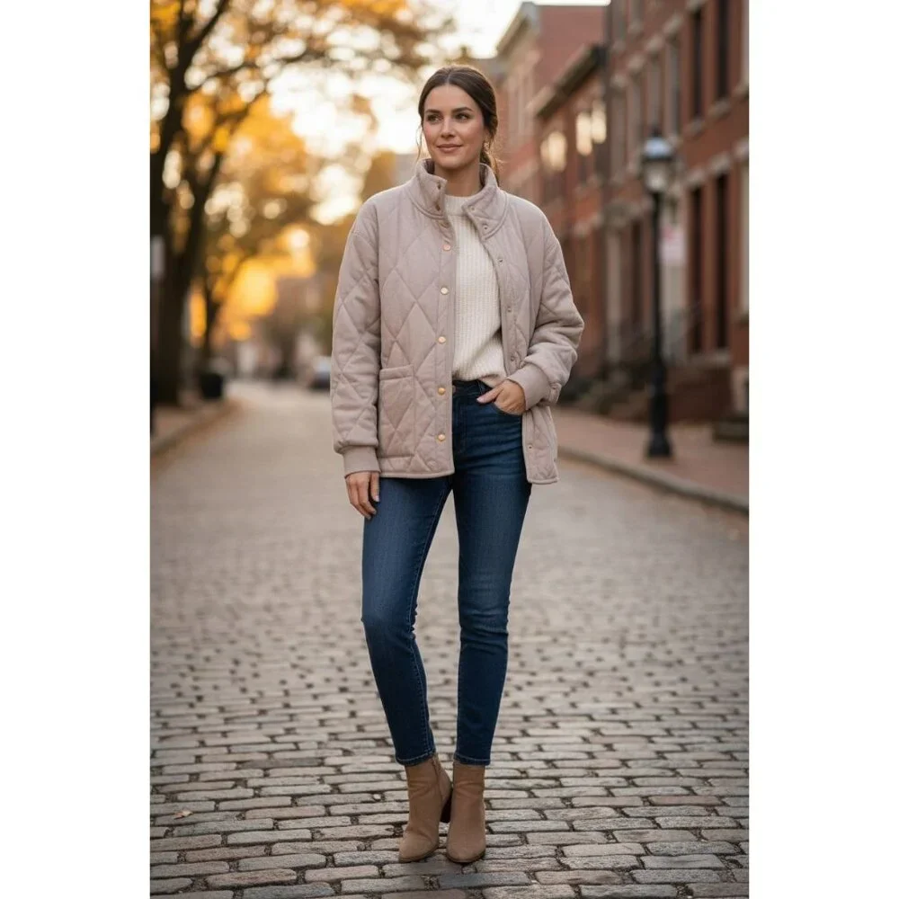 Quilted Snap-Front Jacket in Taupe, Black, or Olive - Picture 5 of 8